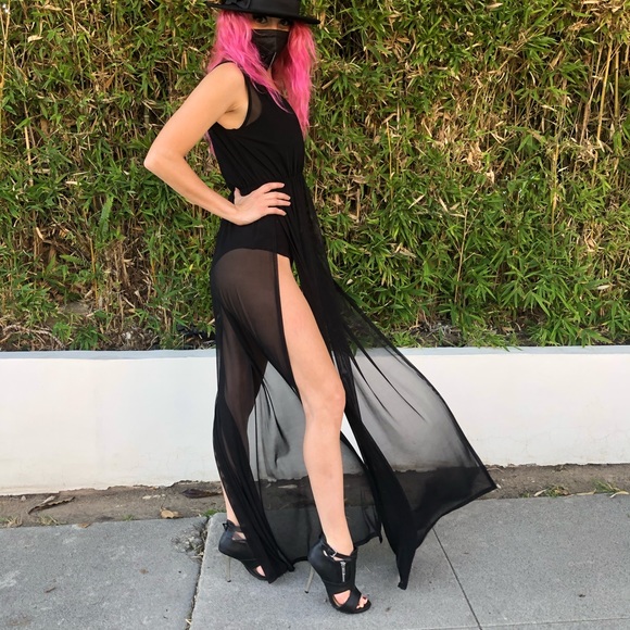 Goddess High Split Hem Maxi Dress Bodysuit - Picture 7 of 7